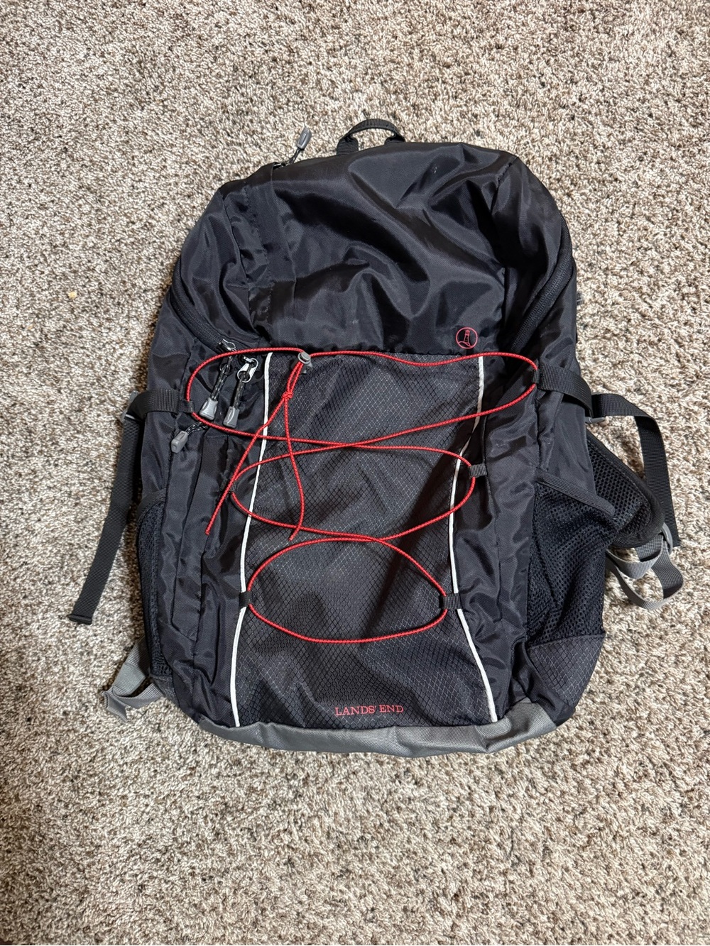 Lands' End Black Backpack with Red Bungee Cord
